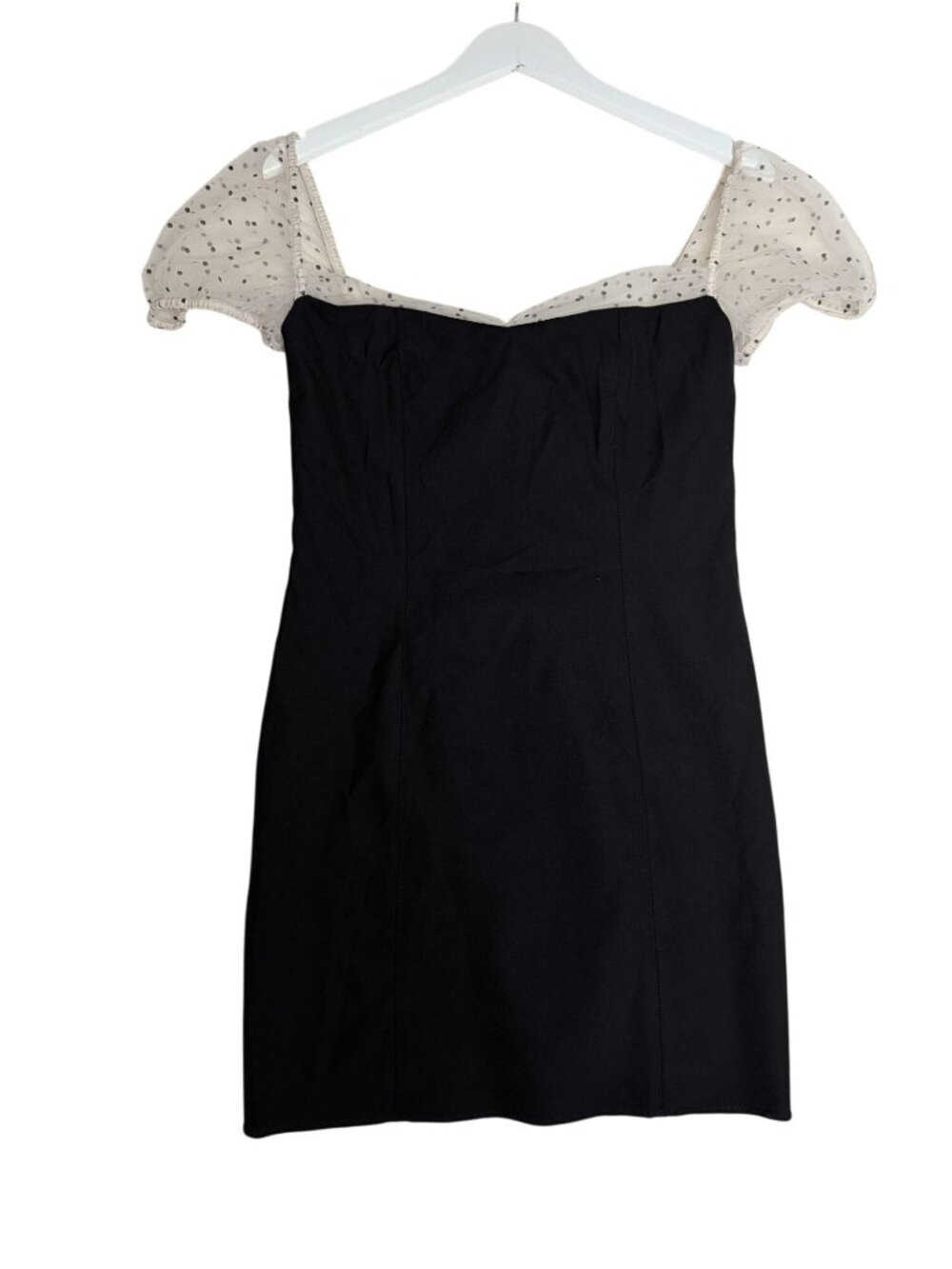 Camila Coelho Heirloom Velvet Tulle Puff Sleeve Flocked Dot Dress Black M LBD